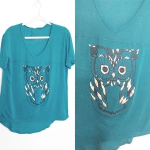 Fifth Sun Owl Graphic V-Neck Short Sleeve Top EUC sz XL